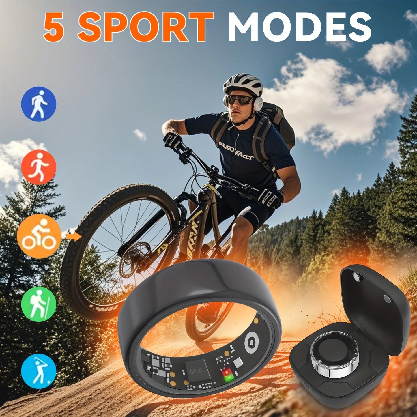 2025 New Smart Ring Heart Rate Blood Pressure Sleep Monitoring Motion Tracking IP68 Waterproof Men Women Smart Ring Holiday Gift