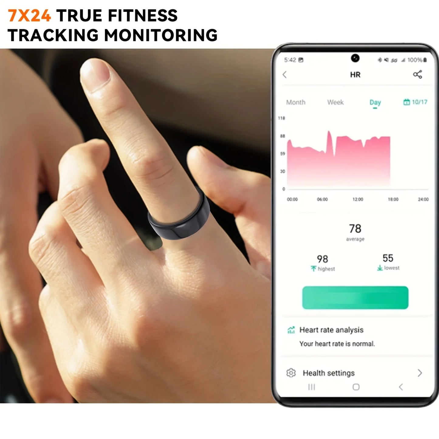 2025 New Smart Ring Heart Rate Blood Pressure Sleep Monitoring Motion Tracking IP68 Waterproof Men Women Smart Ring Holiday Gift