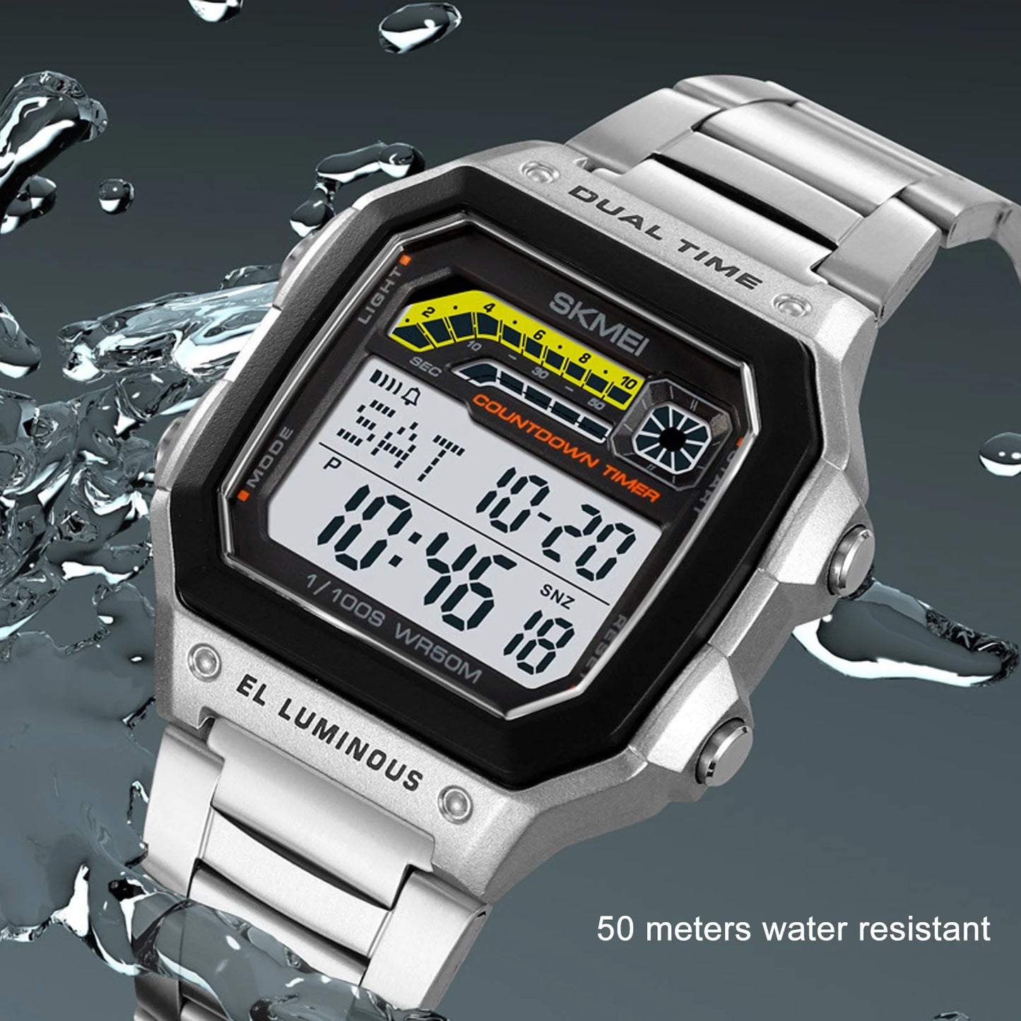 Clearance Deal Digital Sports Watch Outdoor Stainless Steel Strap LED Backlight Digital Display Electronic Watch Luminous