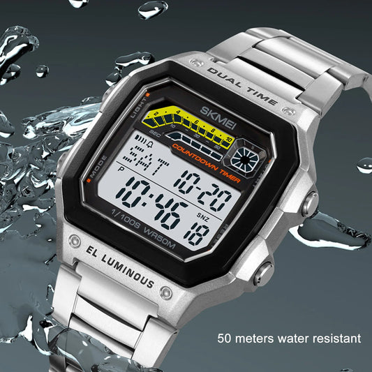 Clearance Deal Digital Sports Watch Outdoor Stainless Steel Strap LED Backlight Digital Display Electronic Watch Luminous