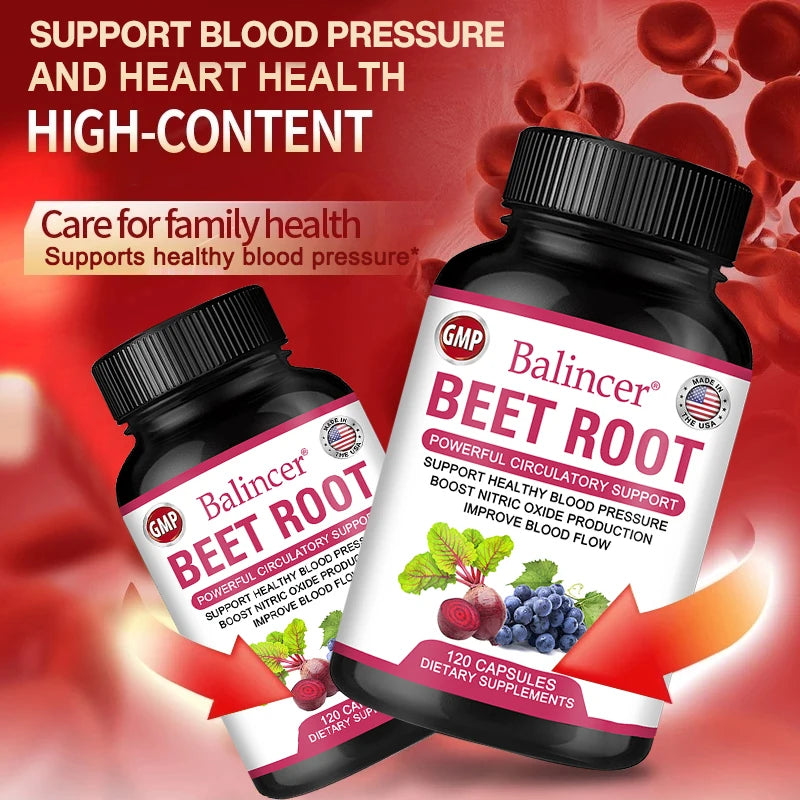 Beetroot Capsules Organic Beetroot Powder Extract + Black Pepper Nitric Oxide Production Blood Circulation Blood Pressure Health