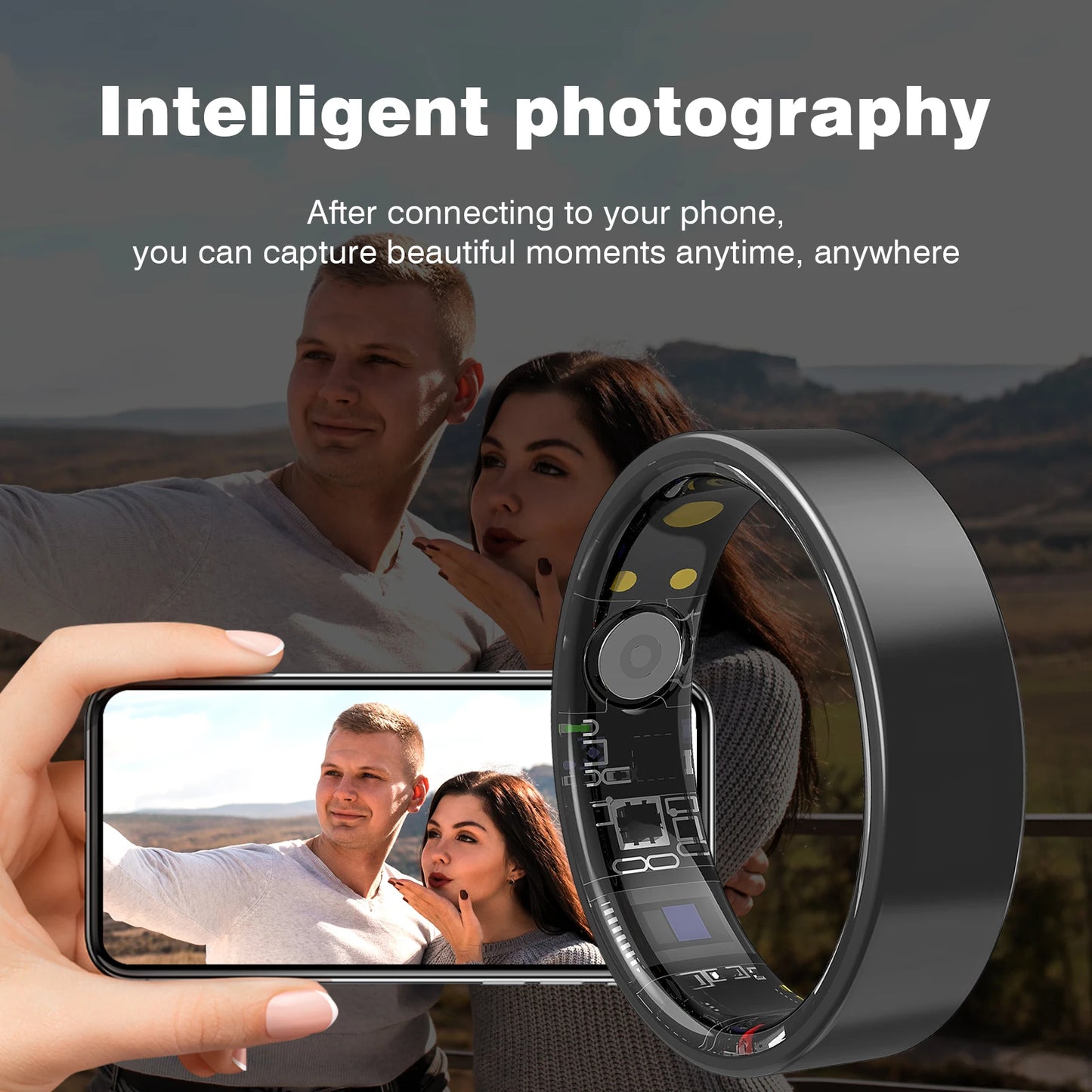 Smart ring, IP68 waterproof, sleep monitoring, multiple sports modes, pedometer, stainless steel material, unisex