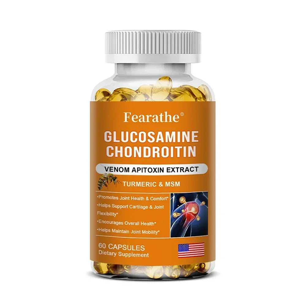 Glucosamine Chondroitin MSM and Turmeric Supplement - Support for Cartilage & Joint Health & Flexibility, Non-GMO Capsules