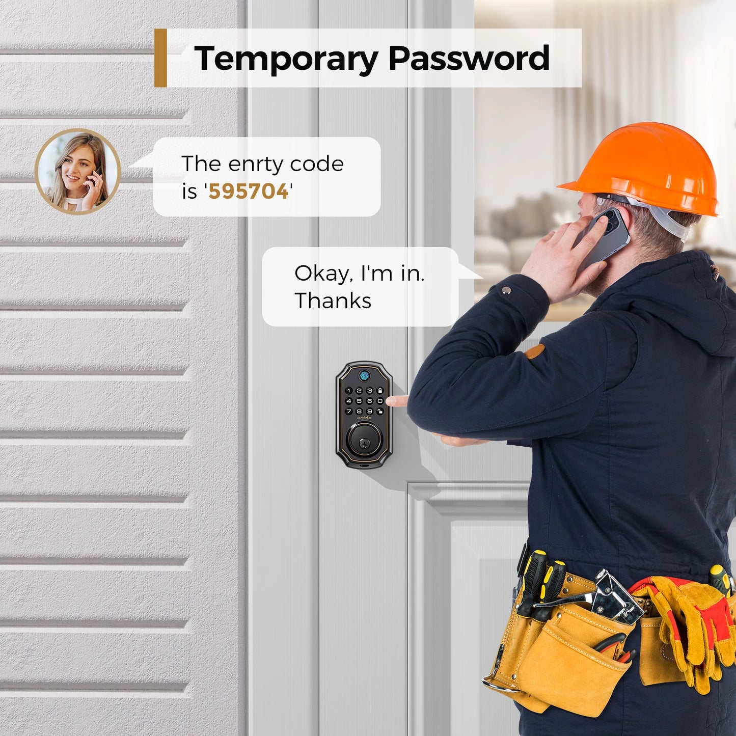 Arpha D280 Keyless Entry Door Lock 5-in-1 Smart Fingerprint Deadbolt with Keypad Electronic Deadbolt Auto-Lock One Touch Lock