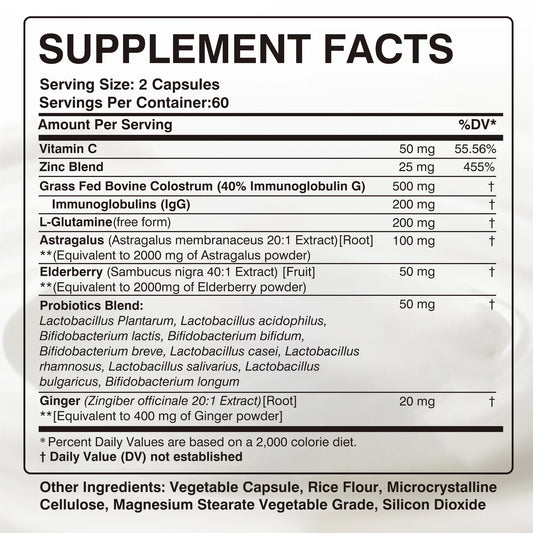 Colostrum Capsules - Promotes Gut Health, Improves Athletic Performance, and Maintains Healthy Iron Levels - 120 Capsules