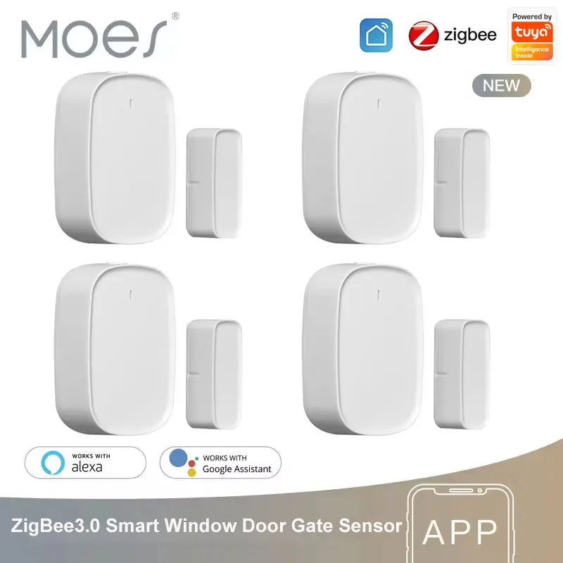 MOES Tuya ZigBee3.0 Smart Window Door Gate Sensor Detector Door Sensor Security Alarm System Smart Life Tuya App Remote Control