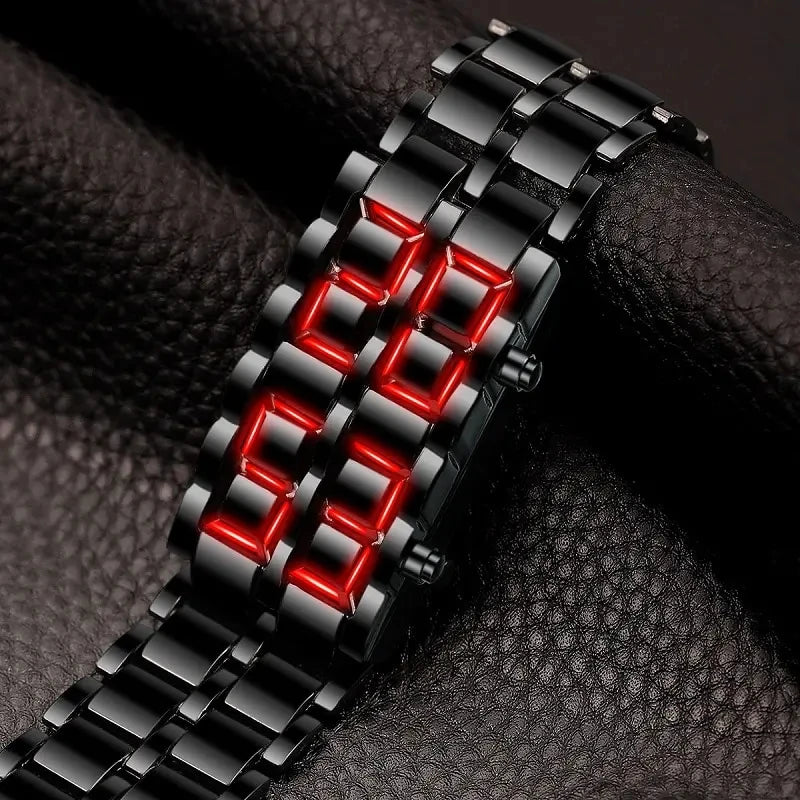 Fashion Red Led Display Digital Electronic Lava Stainless Steel Men Women's Wristwatch Relojes Rectangle Wristwatch Cool Clock