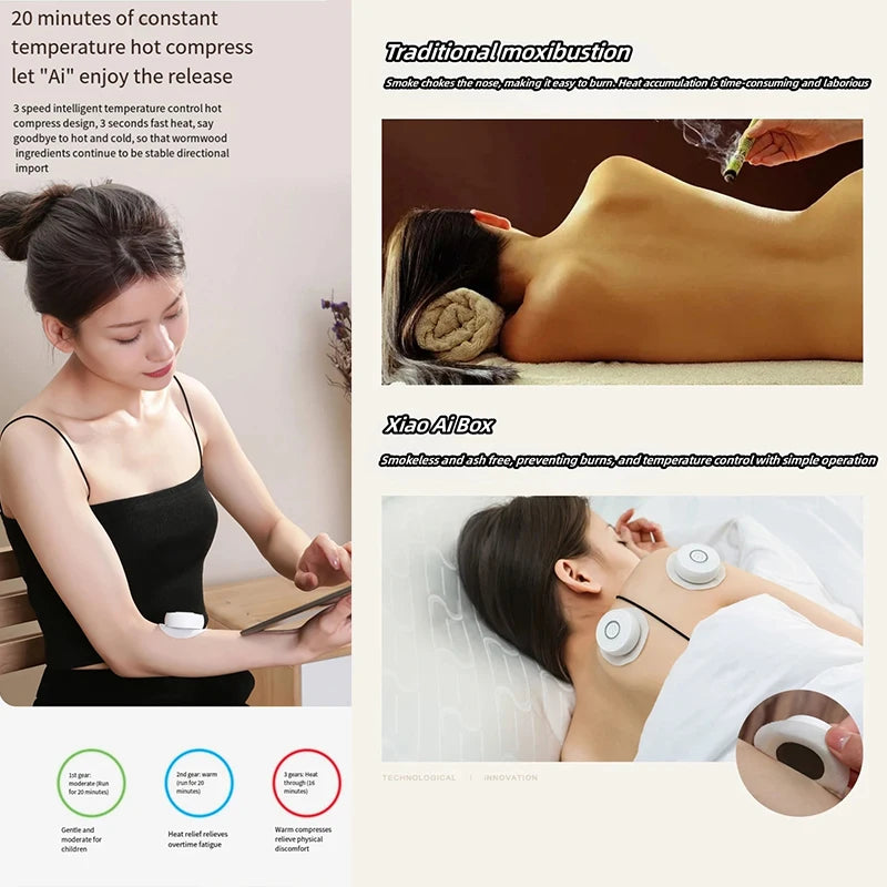 50Pcs Intelligent Moxibustion Device With 3 Gears Smoke-Free Hot Compress Magnetic Charging Relieve Acupoint Fatigue Health Care