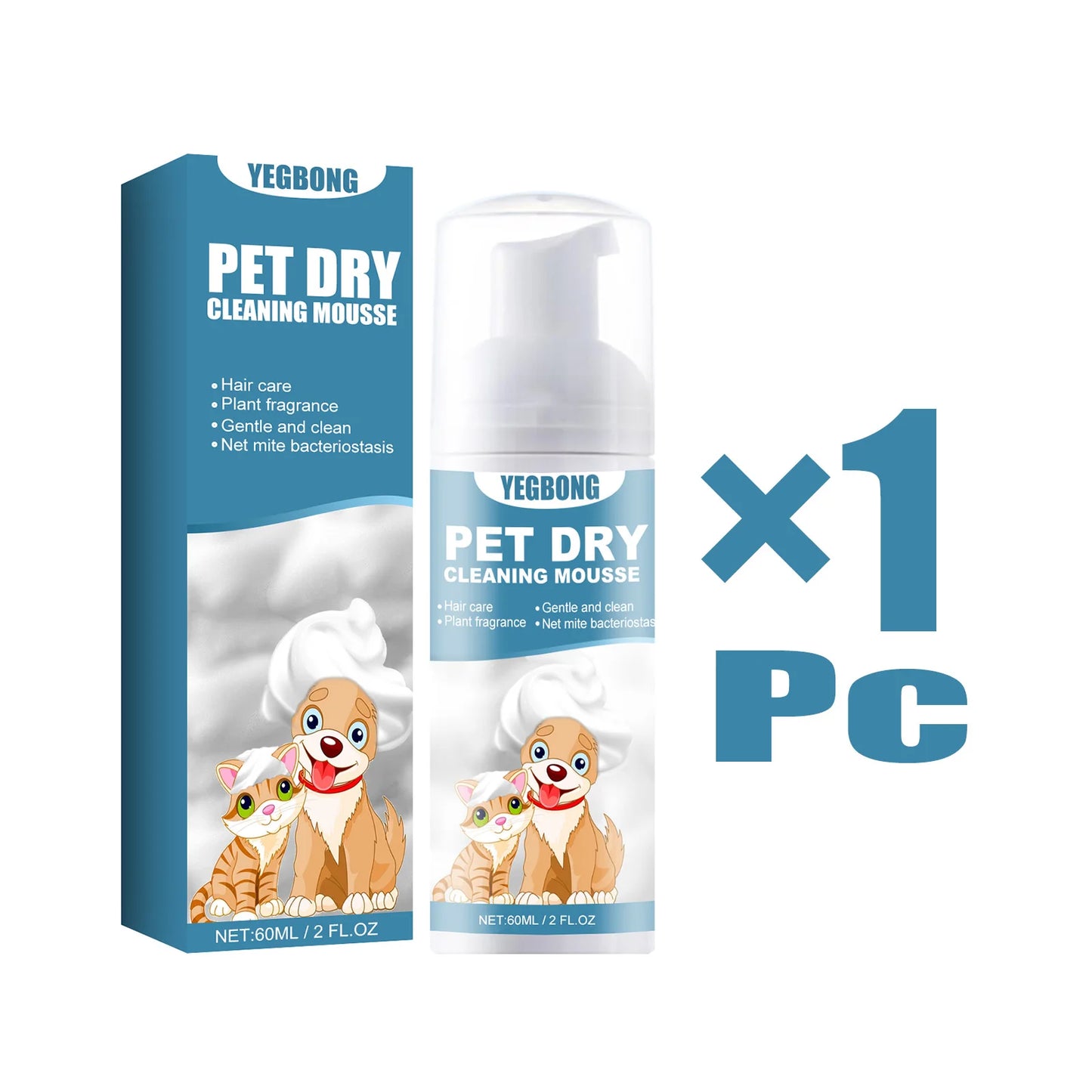 60ml Pet Dry Cleaning Shampoo Mousse Waterless Gentle Safe No Rinse Fresh Scent Deodorant Dogs Cats Outdoor Travel Bath Supplies