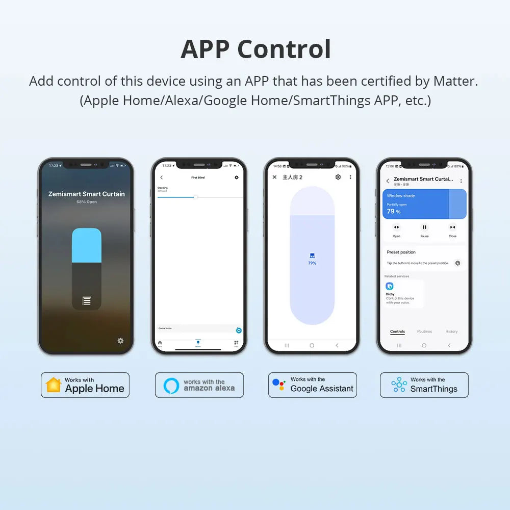 Zemismart Matter Over WiFi Electric Sliding Curtain Track with Smart Motor Support HomeKit SmartThings Alexa Google Home APP