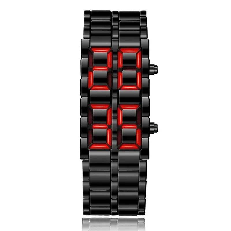 Fashion Red Led Display Digital Electronic Lava Stainless Steel Men Women's Wristwatch Relojes Rectangle Wristwatch Cool Clock