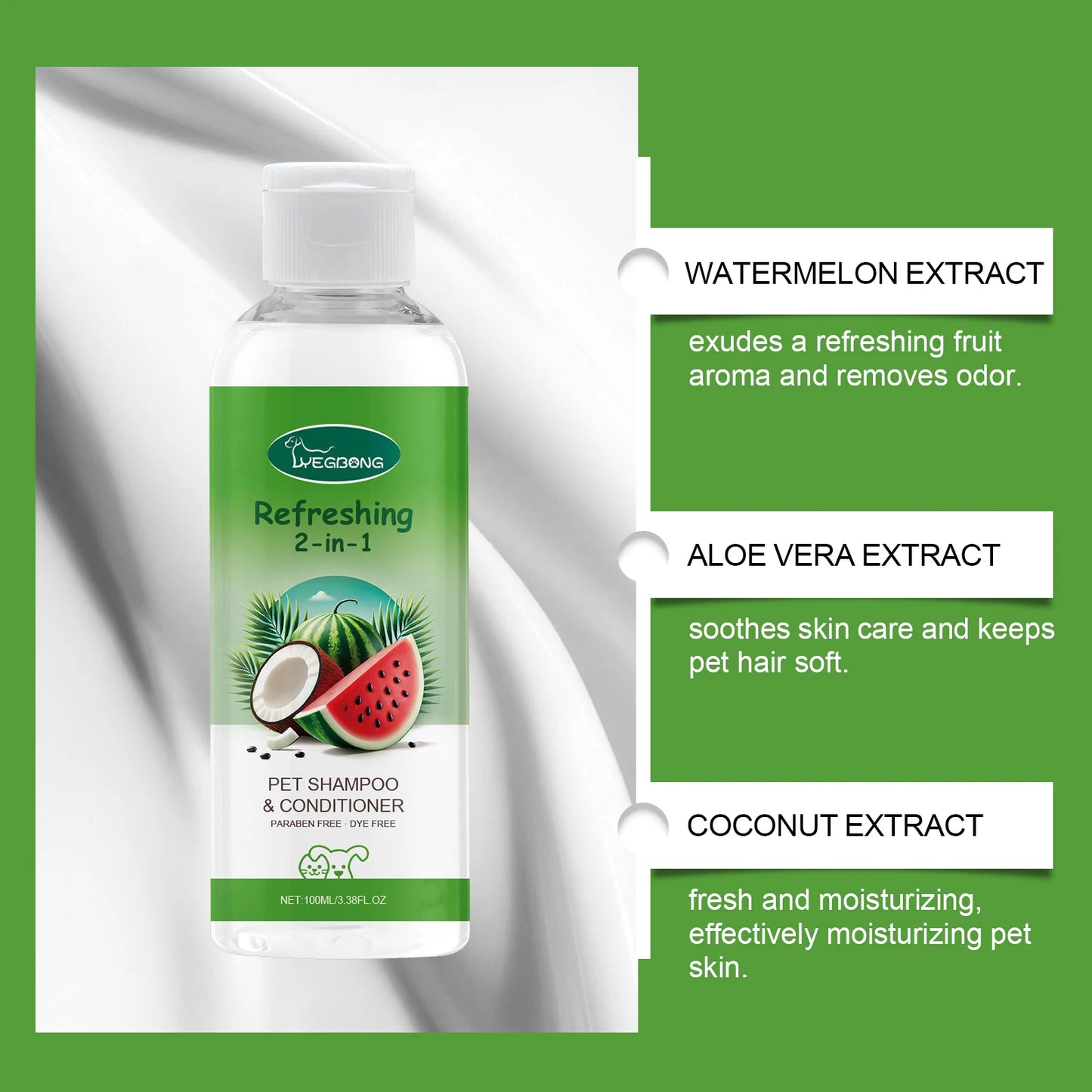 YEGBONG 100ml Hypoallergenic Pet 2in1 Shampoo and Conditioner pH Balanced Tear Free Bath for Dogs and Cats with Sensitive Skin