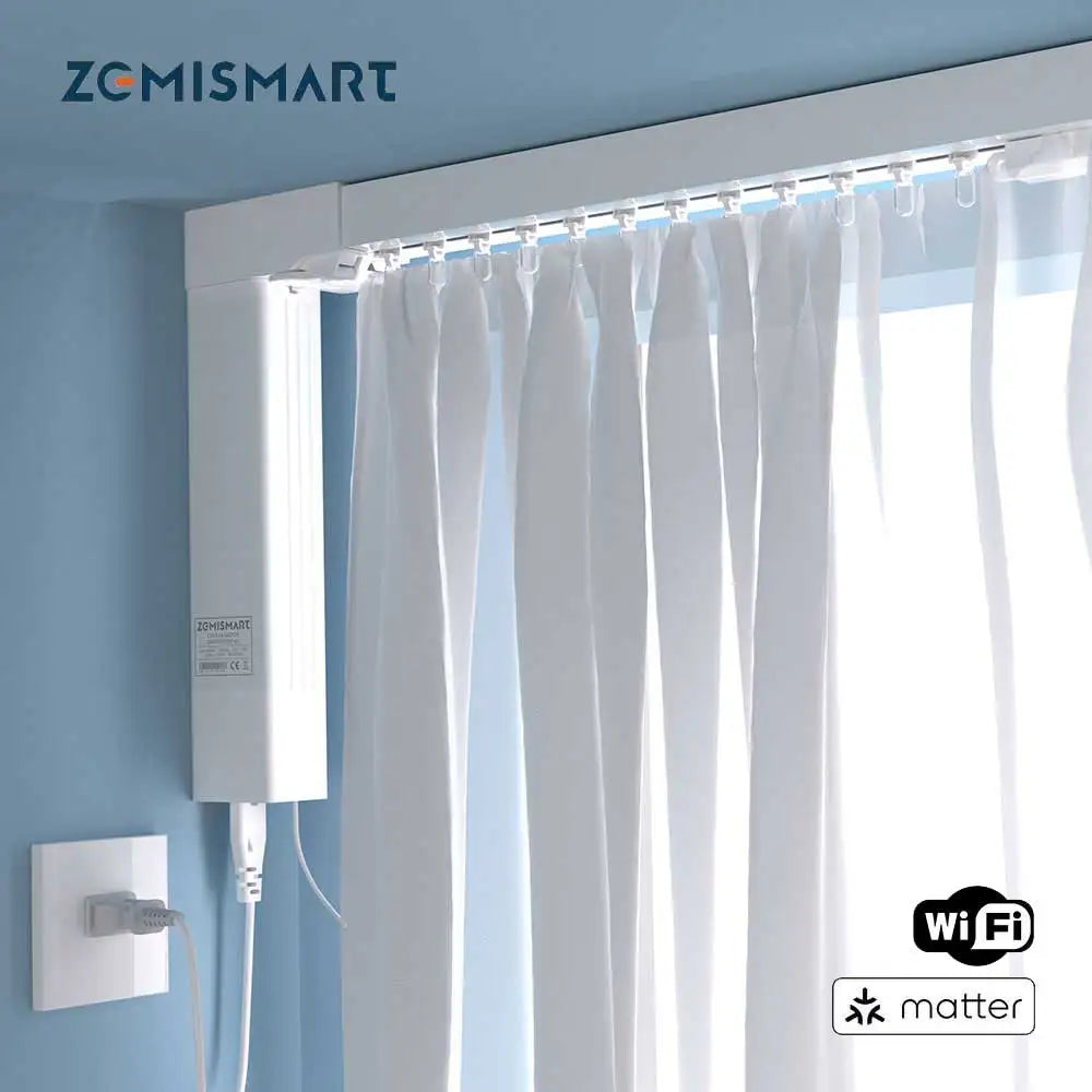 Zemismart Matter Over WiFi Electric Sliding Curtain Track with Smart Motor Support HomeKit SmartThings Alexa Google Home APP