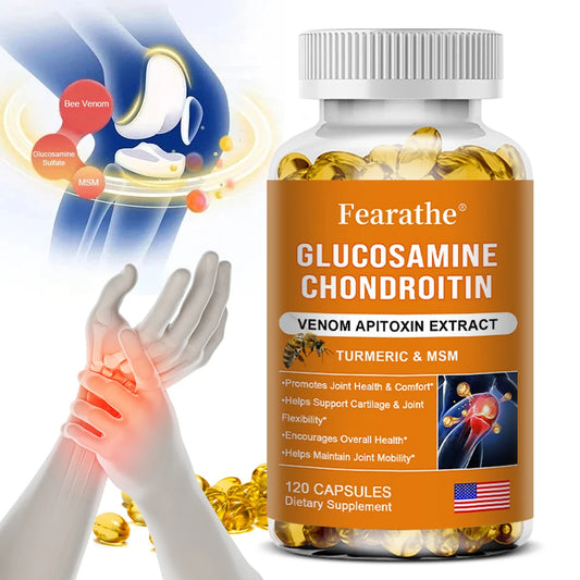 Glucosamine Chondroitin MSM and Turmeric Supplement - Support for Cartilage & Joint Health & Flexibility, Non-GMO Capsules