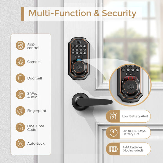 ARPHA Smart Lock D289L Set WiFi Video Smart Lock with Camera & Doorbell 5-in-1 Keyless Entry Fingerprint Door Lock Two-Way Audio