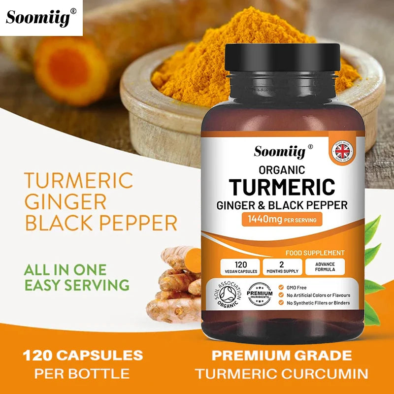 Organic Turmeric Ginger & Black Pepper Blend Capsules Joint Health Supplement Helps Joint Flexibility and Cushioning
